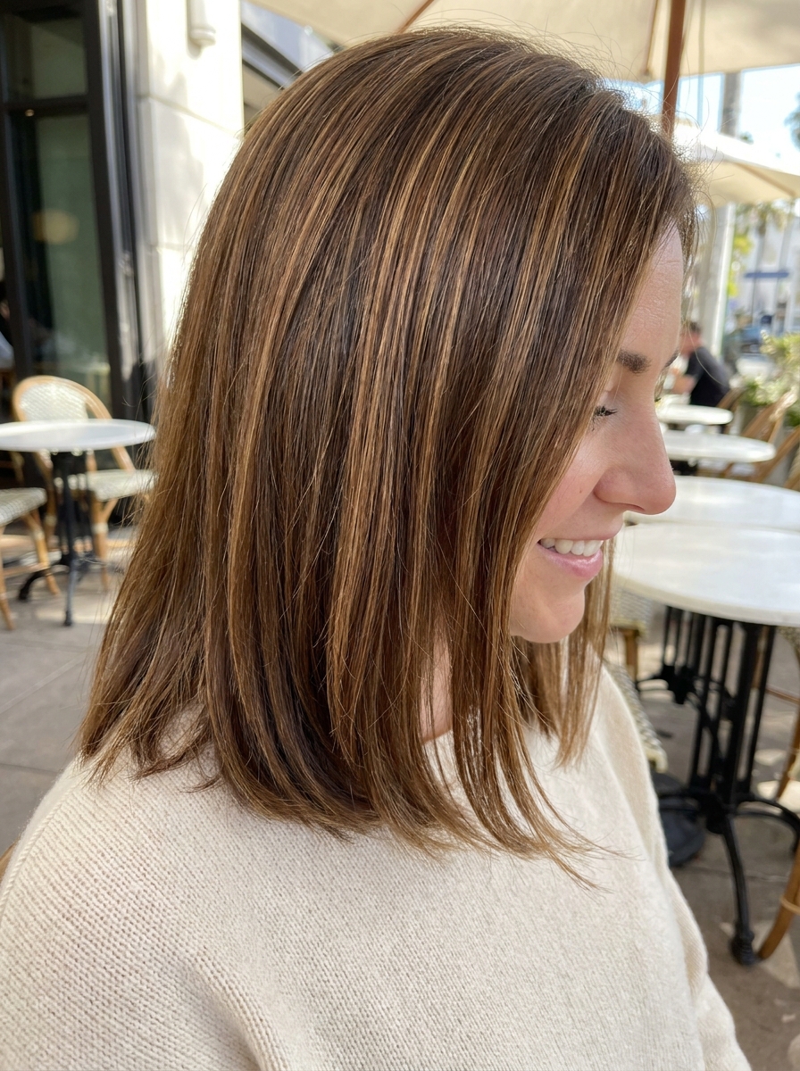 Caramel Brown mit feinen Highlights als Caramel Brown Hair Inspiration 2026